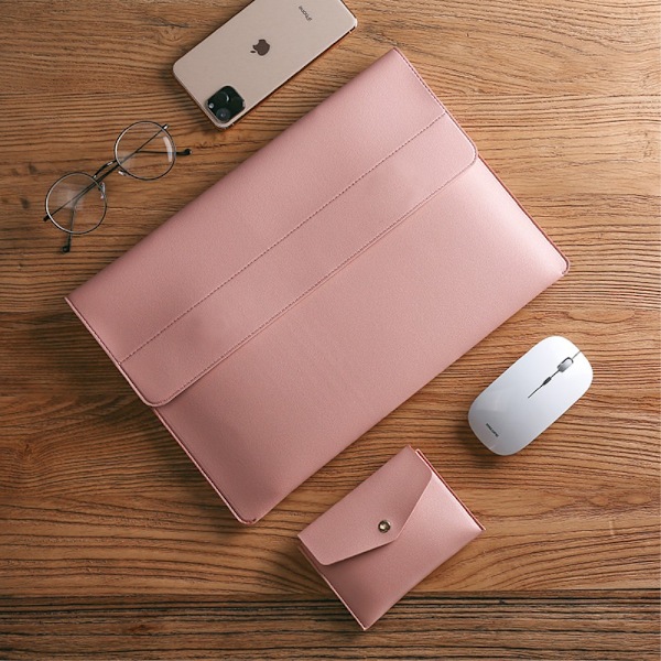 Laptop Sleeve 2-Set PU-Läder Väska 14" Rosa