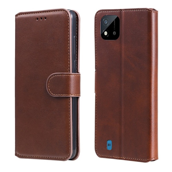 Realme C21 - Solid Läder Fodral - Brun Brun