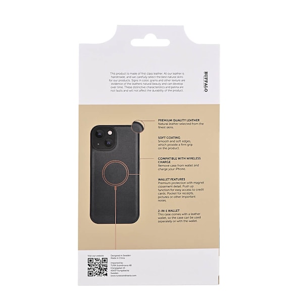 Buffalo iPhone 15 Fodral 2in1 Äkta Läder Svart