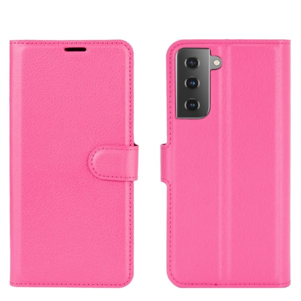 Samsung Galaxy S21 Plus - Litchi Läder Fodral - Rosa Pink Rosa