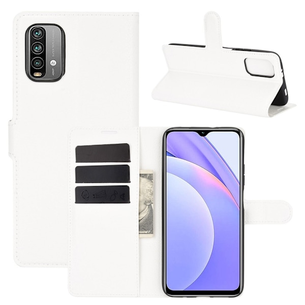Xiaomi Redmi 9T - Litchi Läder Fodral - Vit White Vit