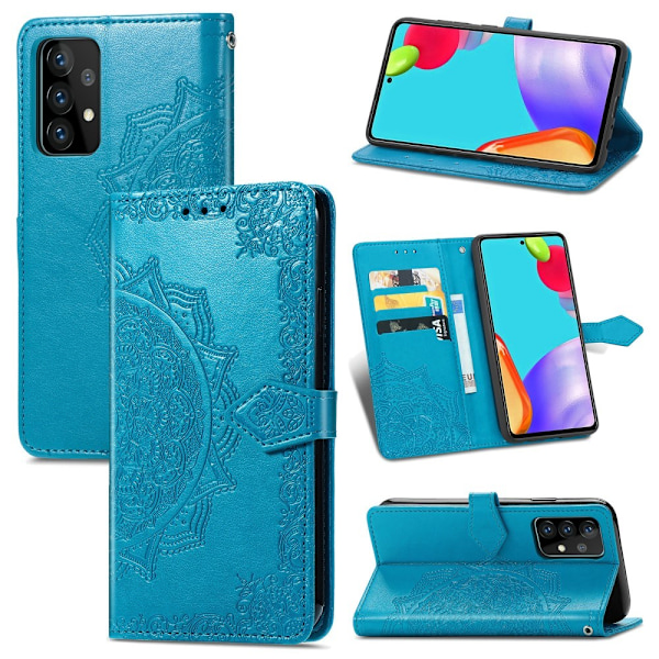 Samsung Galaxy A52 / A52s - Mandala Läder Fodral - Blå Blue Blå