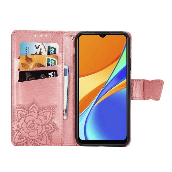 Xiaomi Redmi 9C Fodral Butterfly Roséguld