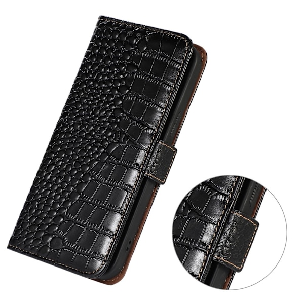 Galaxy S23 Plus Fodral Äkta Läder Krokodil Textur Svart