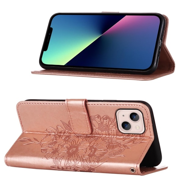 iPhone 15 Plus Fodral Med Tryck Fjäril Roséguld