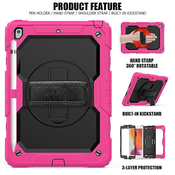 iPad 10.2 2019/2020/2021 Skal 360° Kickstand Med Strap