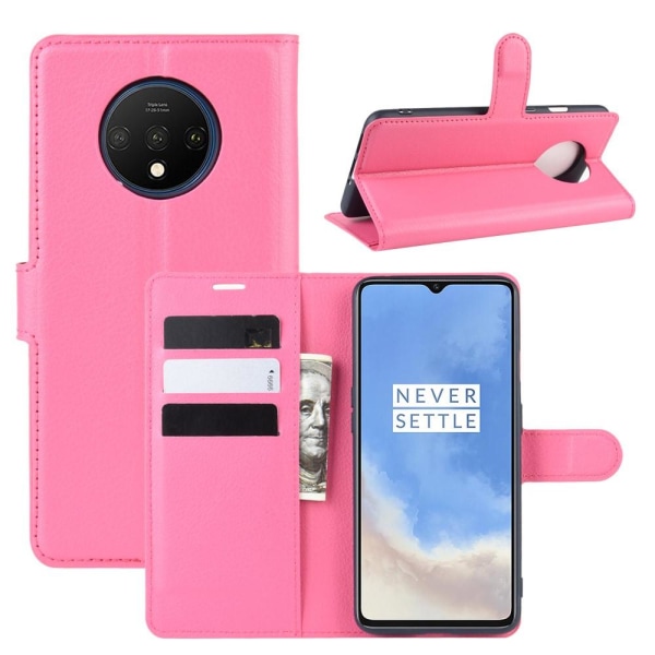 OnePlus 7T - Litchi Plånboksfodral - Rosa Pink Rosa