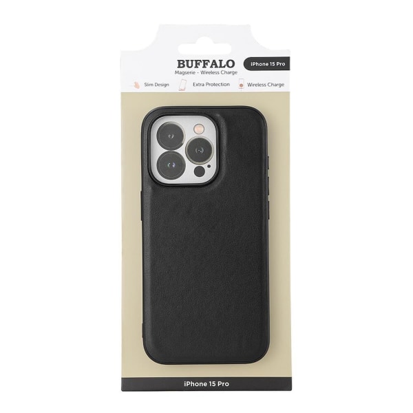 Buffalo iPhone 15 Pro Mobilskal MagSafe Läder Svart