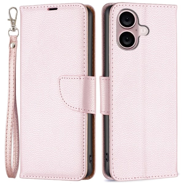 iPhone 16 Plus Fodral Litchi Shark Läder Roséguld