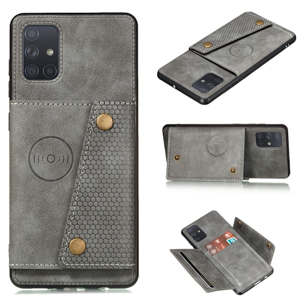Samsung Galaxy A52 / A52s - Läder Skal Med Kortfack Och Magnet - Grå Grey Grå