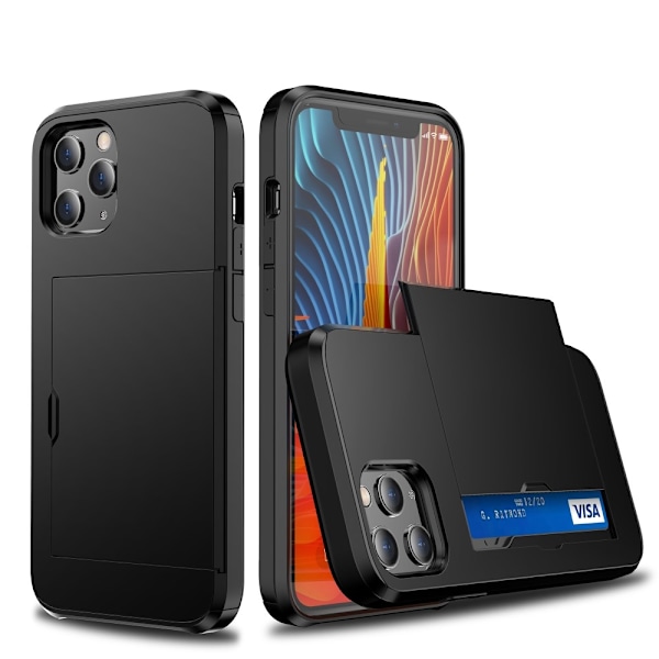 iPhone 12 Mini - Hybrid Skal Med Kortfack - Svart Black Svart