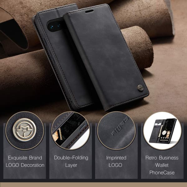 CASEME Google Pixel 10a Fodral Flip Retro Läder Svart