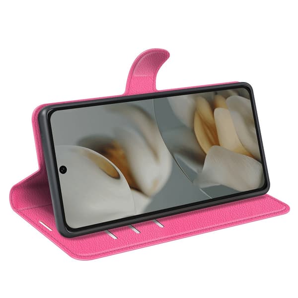 Google Pixel 10 Pro XL Fodral Litchi Läder Rosa