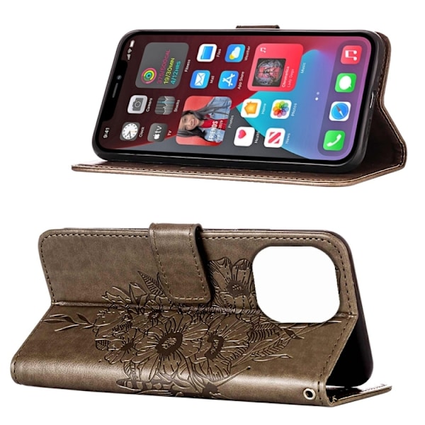 iPhone 14 Pro Max Fodral Fjäril Tryck Grå