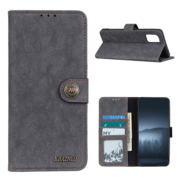 Samsung Galaxy A02s - KHAZNEH Retro Split Läder Fodral - Svart Black Svart