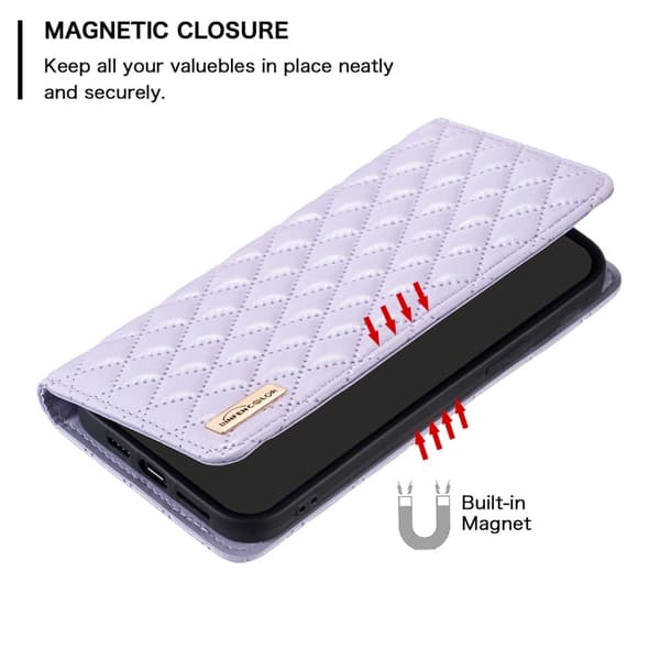 BINFEN iPhone 16 Plus Fodral Diamond Flip Läder Lila