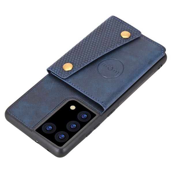 Samsung Galaxy S21 Ultra - Läder Skal Med Kortfack Blue Blå