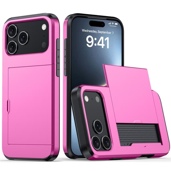 iPhone 17 Pro Max Skal Hybrid Med Kortfack Rosa