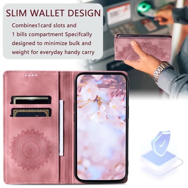 iPhone 17e / 16e Fodral Flip Mandala Läder Roséguld