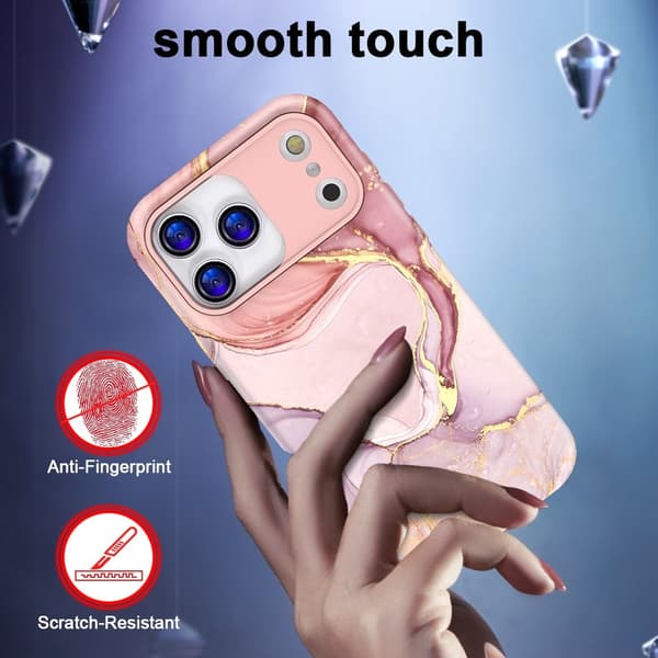 iPhone 17 Pro Skal Hybrid Med Marmor Tryck Rosa