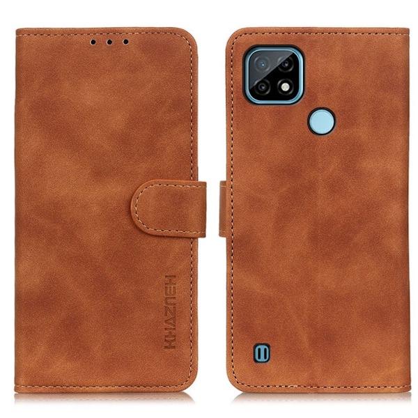 Realme C21 - KHAZNEH Retro Läder Fodral - Brun Brun