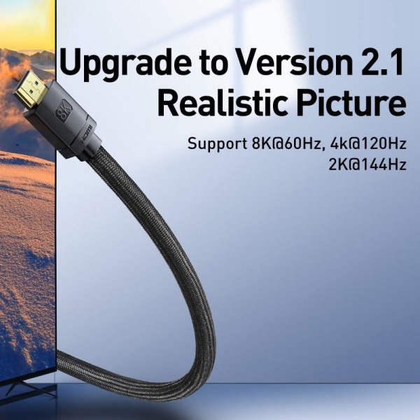 Baseus 3m 8K 60Hz HD HDMI - HDMI 2.1 Nylon Kabel Svart