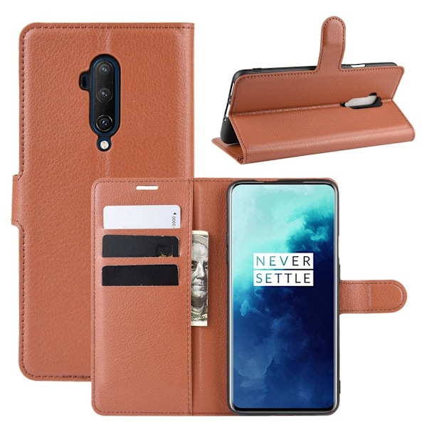 OnePlus 7T Pro - Litchi Plånboksfodral - Brun Brown Brun