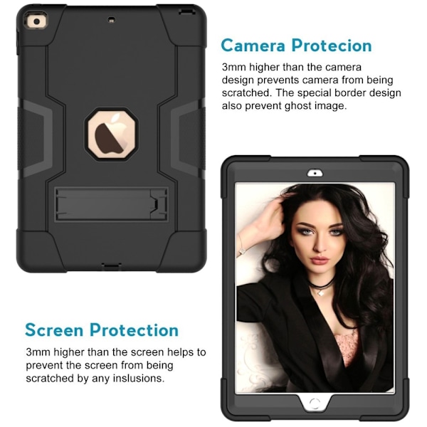 iPad 10.2 2019/2020/2021 Shockproof Hybrid Skal Med Kickstand Svart Svart