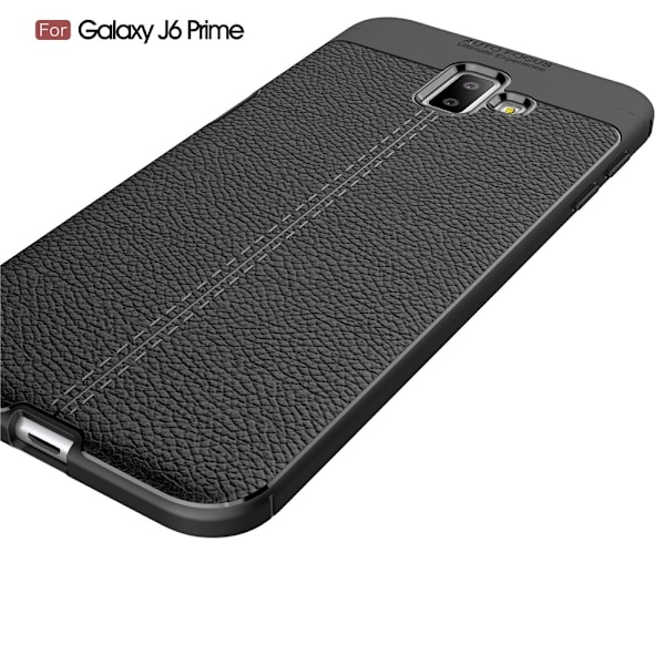 Samsung Galaxy J6 Plus - Litchi läderskal - Svart Black Svart