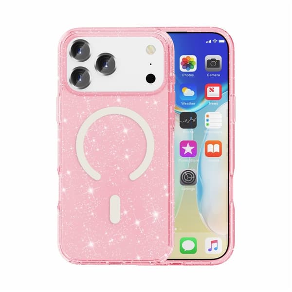 iPhone 17 Pro Max/18 Pro Max Skal MagSafe Glitter Rosa