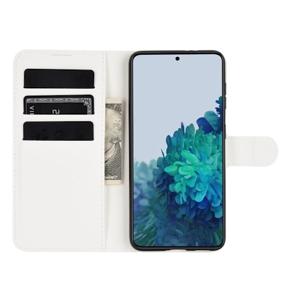 Samsung Galaxy S21 Plus - Litchi Läder Fodral - Vit White Vit
