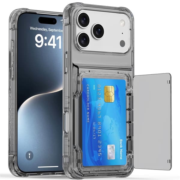 iPhone 18 Pro Max/17 Pro Max Skal Kickstand Med Kortfack Tonad Svart