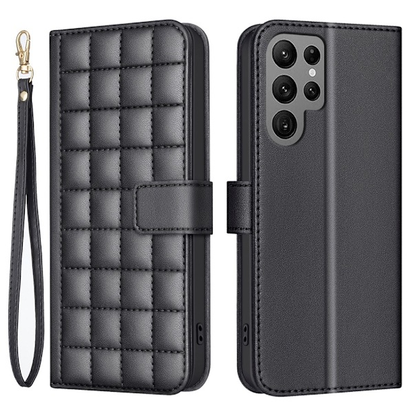 Samsung Galaxy S25 Ultra Fodral Läder Rutor Svart