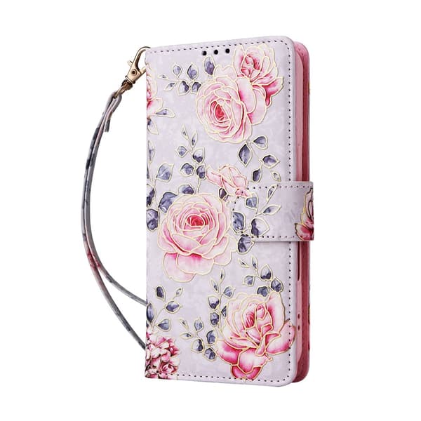 iPhone 17 Fodral RFID Läder Rosa Blommor