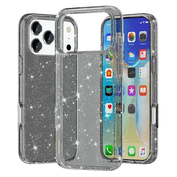 iPhone 17 Pro/18 Pro Skal Hybrid Glitter Svart