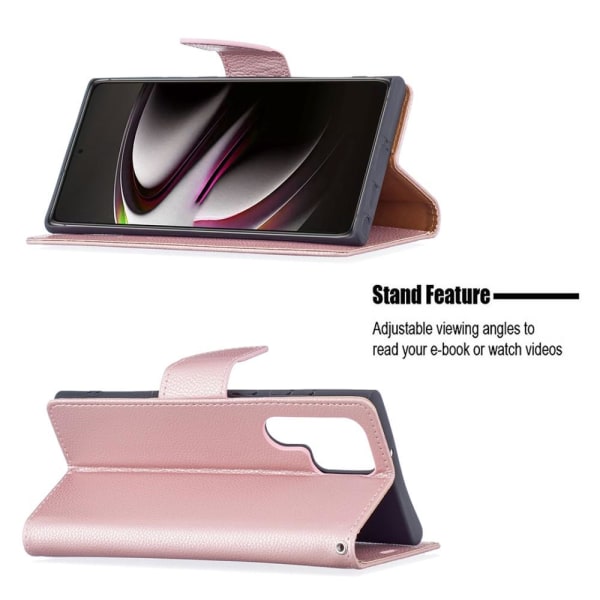 Samsung Galaxy S22 Ultra Fodral Litchi Textur Roséguld