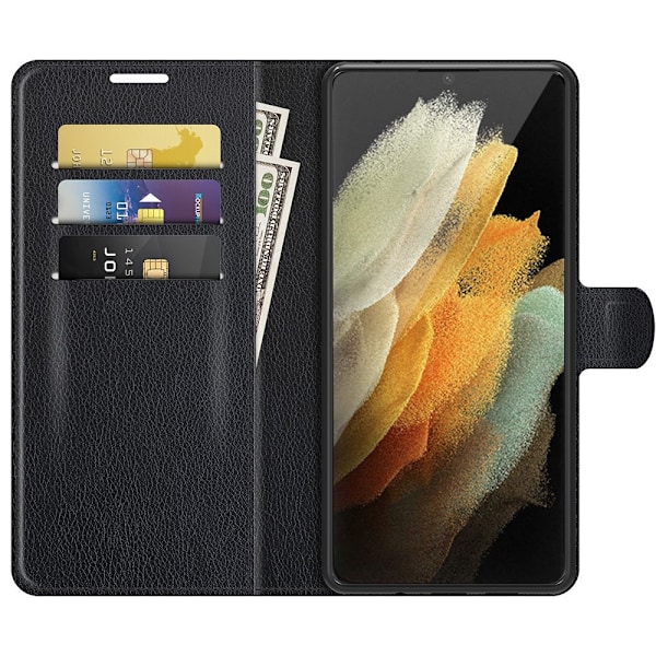 Samsung Galaxy S22 Ultra Fodral Litchi Läder Svart