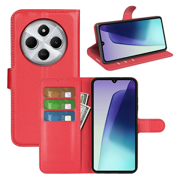 Xiaomi Redmi 14C Fodral Litchi Läder Röd