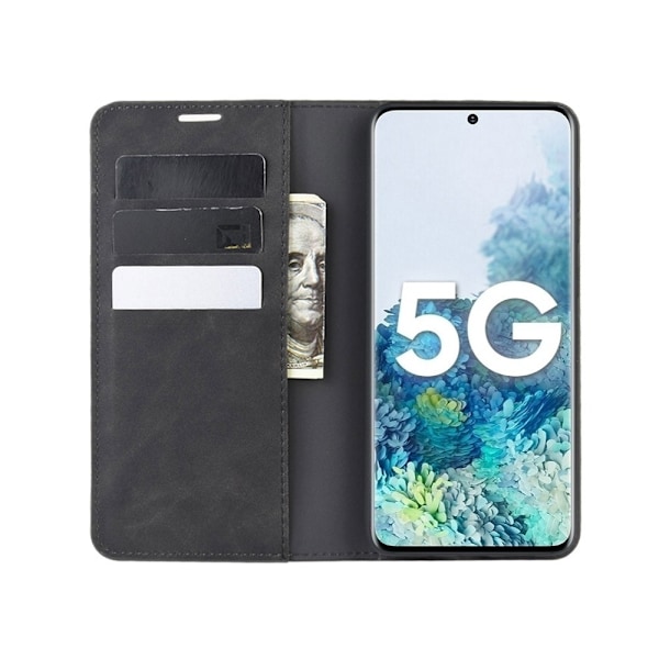 Samsung Galaxy S20 FE - Silkeslent Läderfodral - Svart Black Svart