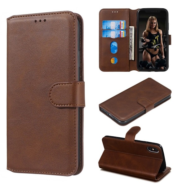 iPhone X/Xs - Solid Läder Fodral - Brun Brown Brun