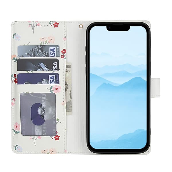 iPhone 17e / 16e Fodral Rhombus Läder Blommor Vit