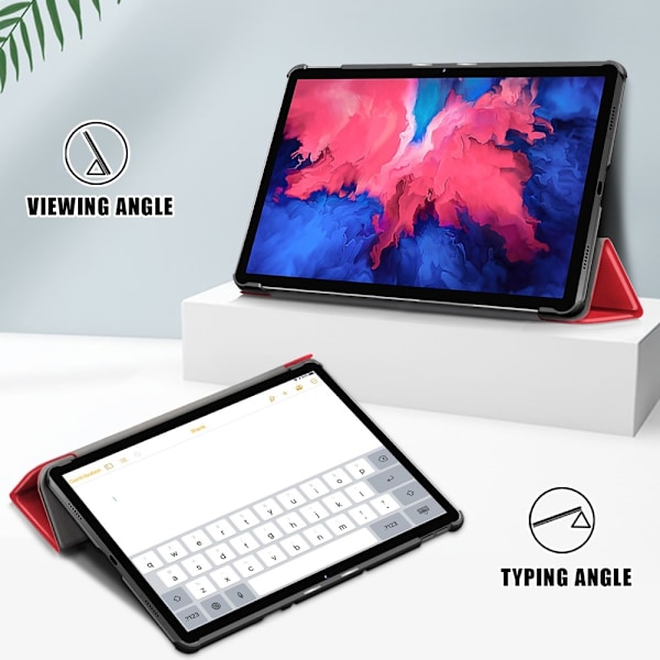Lenovo Tab P11 / P11 Plus - Tri-Fold Läder Fodral - Röd Red Röd