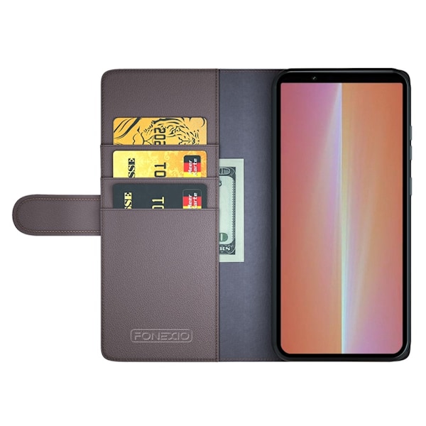Sony Xperia 5 V Fodral Premium Äkta Läder Brun