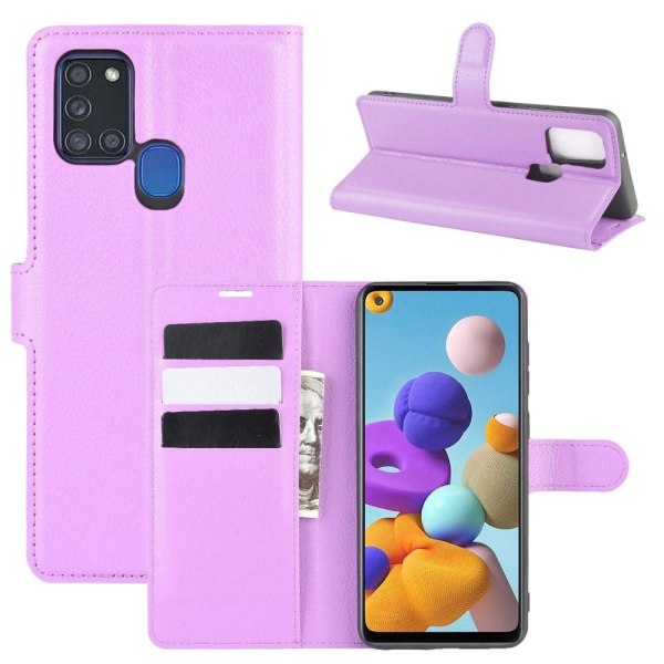 Samsung Galaxy A21s - Litchi Plånboksfodral - Lila Purple Lila