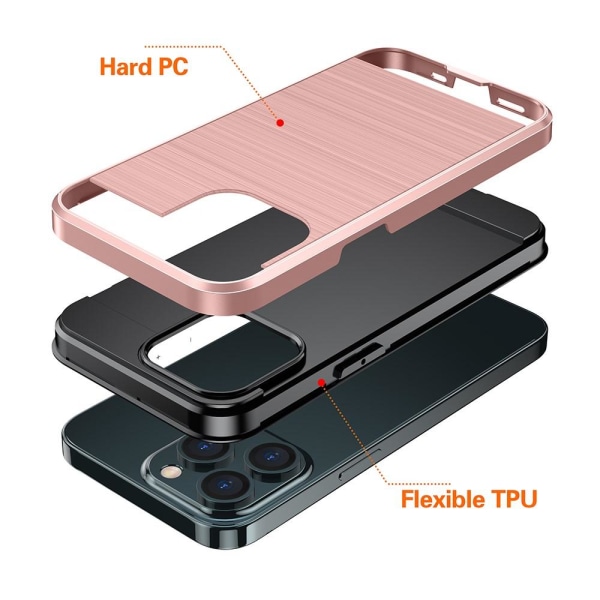 iPhone 13 Mini - Borstad Stål Textur Hybrid Skal - Röd