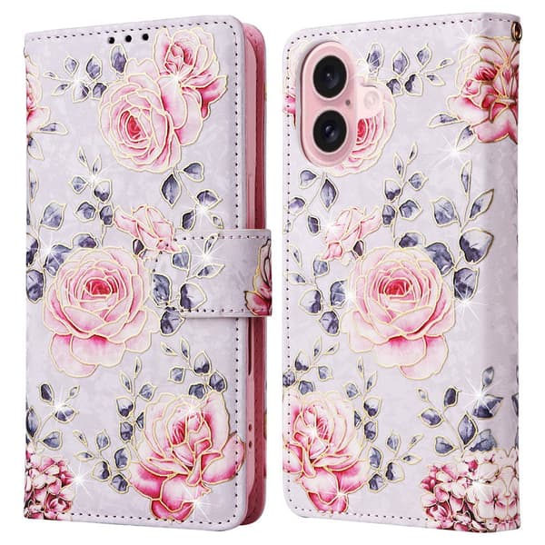 iPhone 16 Fodral RFID Läder Rosa Blommor