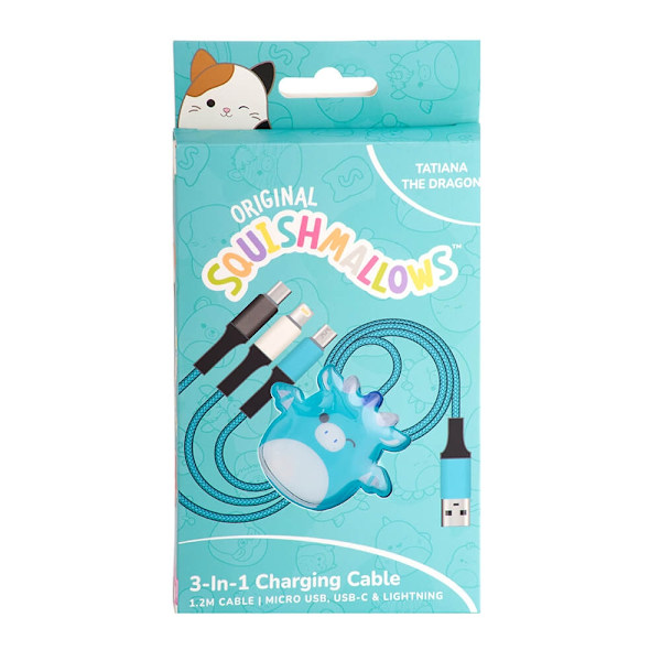 Squishmallows Laddningskabel 1,2m  3in1 USB-C/Micro/Lightning Tatiana