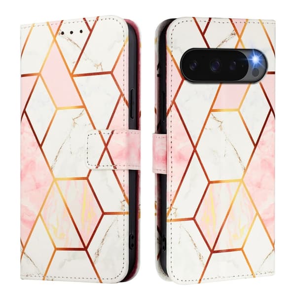 Google Pixel 10/10 Pro / 9/9 Pro Fodral Marmor Rosa / Vit