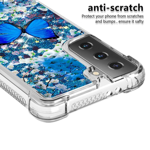 Samsung Galaxy S21 - Shockproof Quicksand Skal - Blå Fjäril