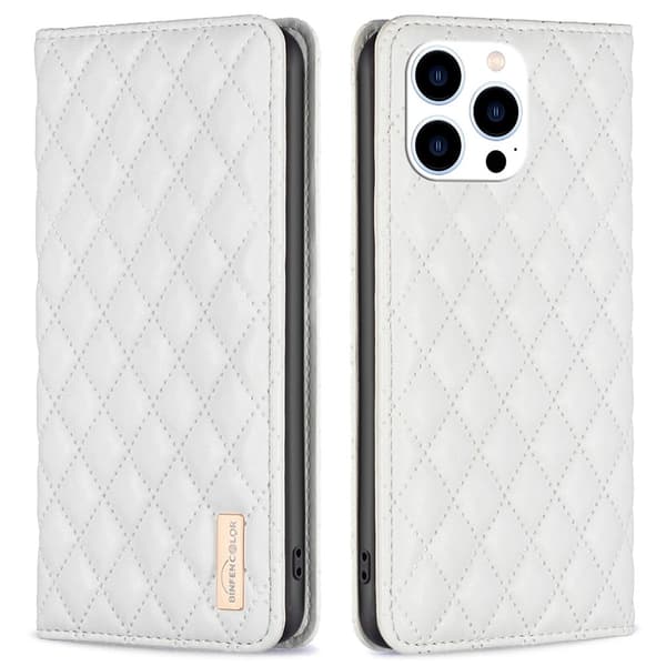 BINFEN iPhone 16 Pro Fodral Diamond Flip Läder Vit